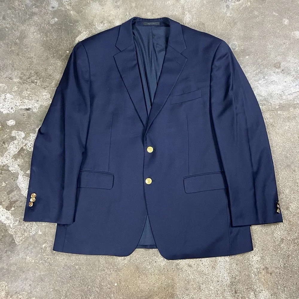 Lauren Ralph Lauren Blazer Size 42S Navy Blue Brass Button Lord & Taylor Jacket